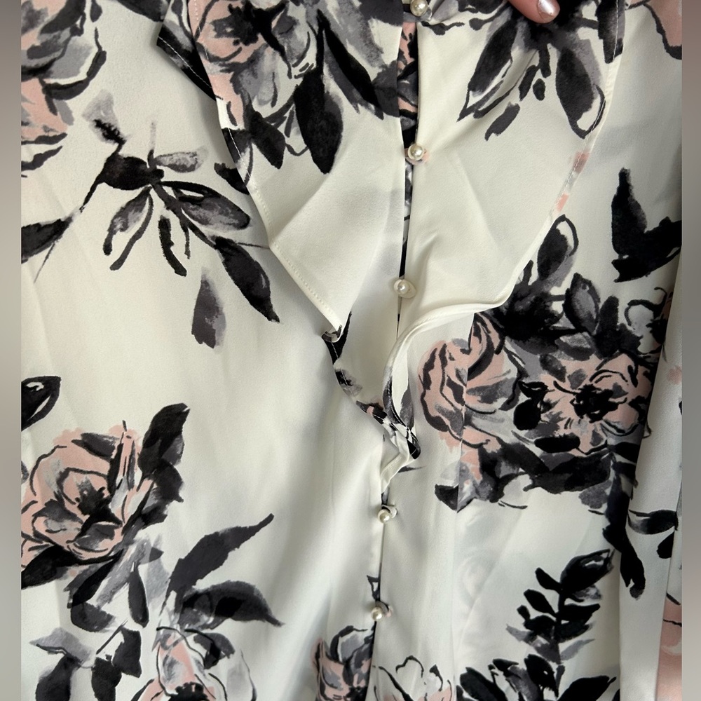 KARL LAGERFELD Edwardian Floral Romantic Poet Ruffle 3/4 Sleeve Blouse Top Sz M - Picture 4 of 15